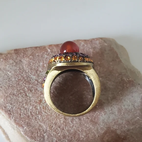 Heidi Daus Carnelian Swarovski Crystal Statement Ring - Picture 7 of 8